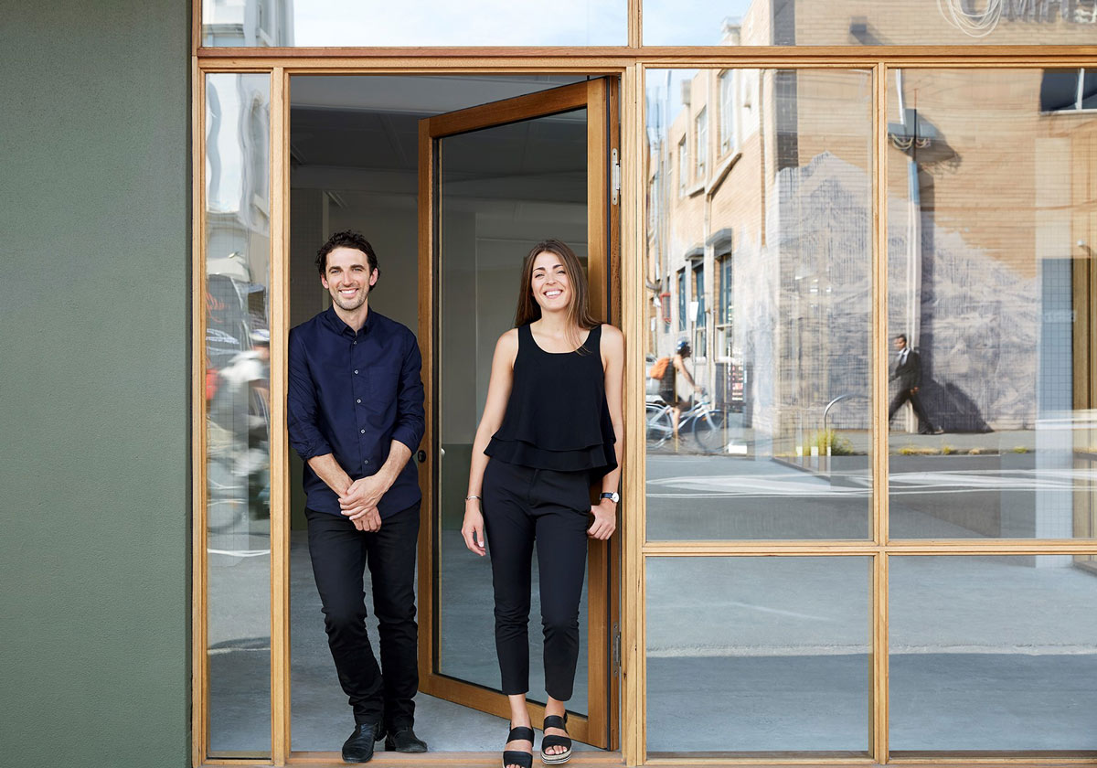 Liam Wallis and Katya Crema, Directors of HIP V. HYPE stand outside their studio in Brunswick.