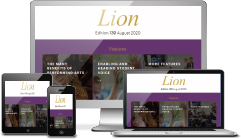 Four devices with the Lion homepage showing on the screen