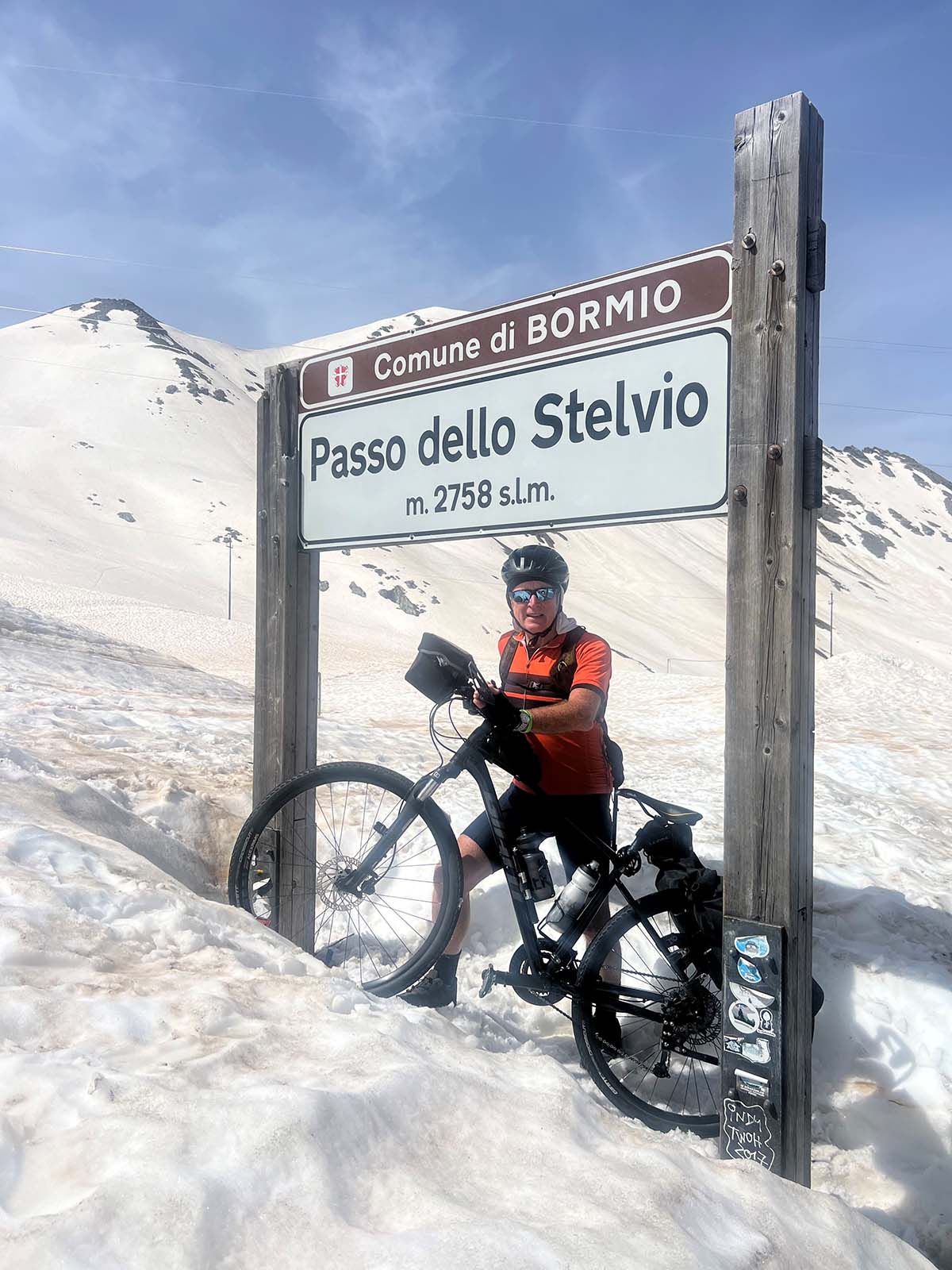Peter Harrison (OW1969) at the top of the Stelvio Pass climb