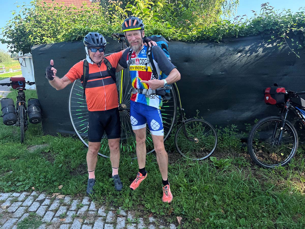 The people you meet! This guy was riding a penny farthing from Germany to France